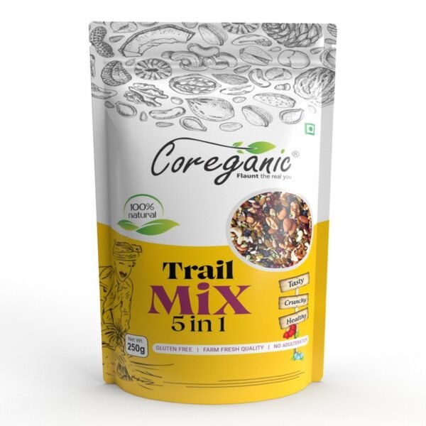 Coreganic  5 in 1 Trail Mix Dryfruits & Nuts (Sunflower Seeds,Black Raisin,Almond,Cashew & Khumani) 250g